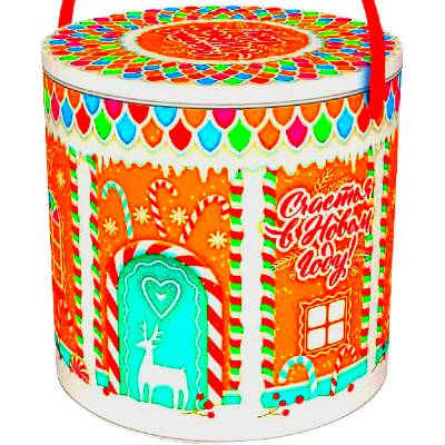 Сладкий новогодний подарок в жестяной упаковке весом 1000 грамм 