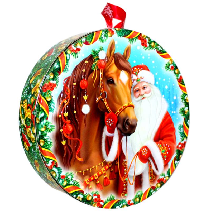 Детский новогодний подарок в жестяной упаковке весом 1000 грамм