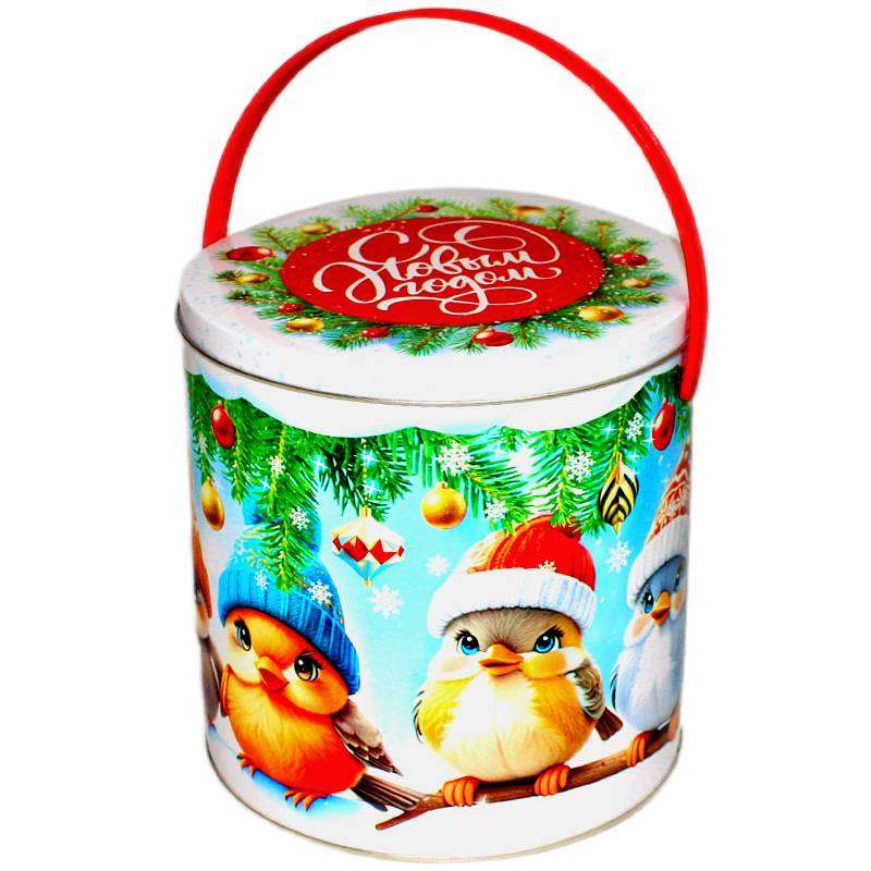 Сладкий подарок на Новый Год в жестяной упаковке весом 1000 грамм